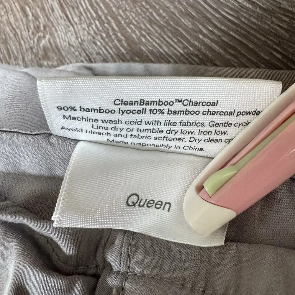 Ettitude Organic Bamboo Queen Flat Sheet 2 Pillowcases Gray Sateen Luxurious